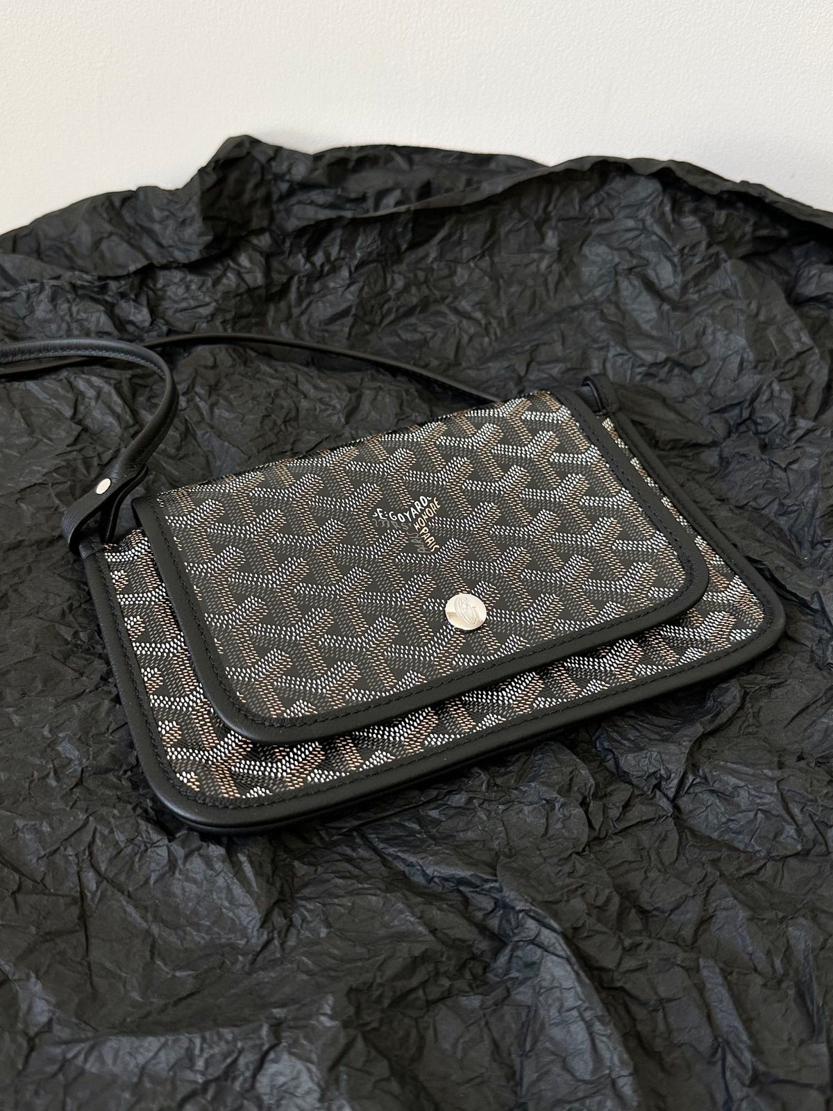 Goyard Plumet Pocket Wallet 20 in Black Goyardine Canvas and Lambskin Trim
