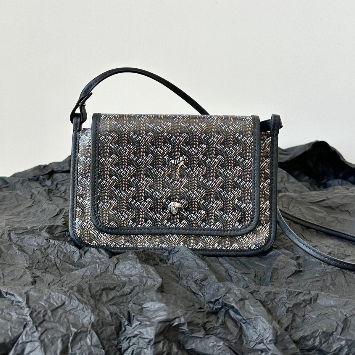Goyard Plumet Pocket Wallet 20 in Black Goyardine Canvas and Lambskin Trim