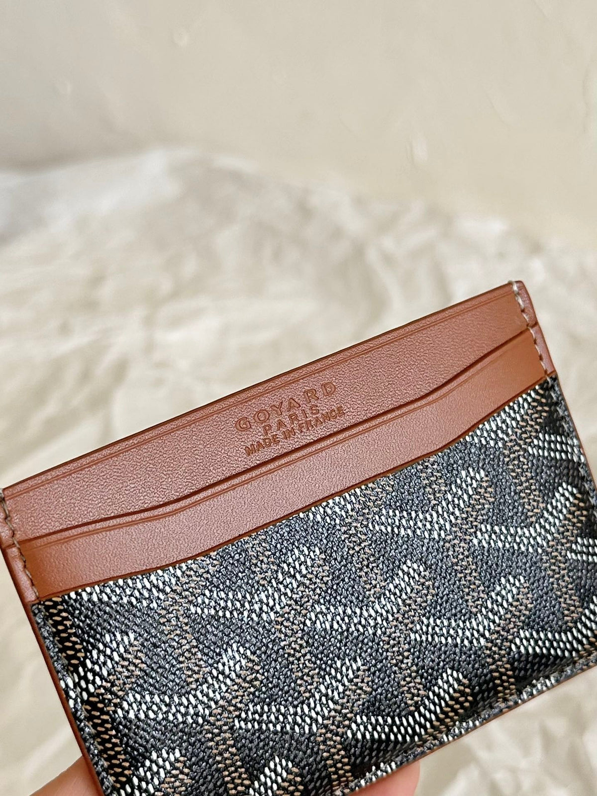 Goyard Saint-Sulpice Card Wallet 10 in Black Goyardine Canvas and Tan Calfskin