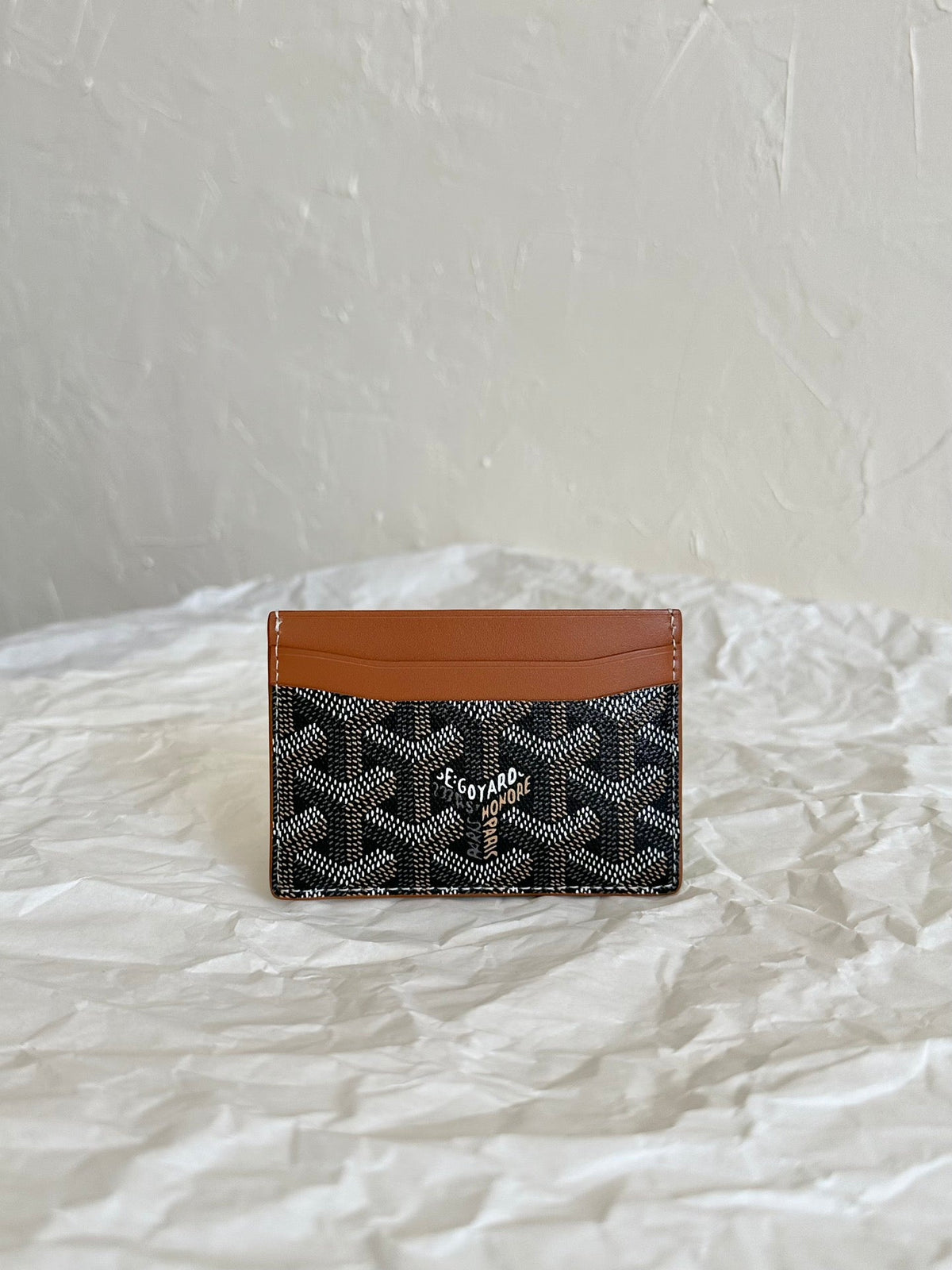 Goyard Saint-Sulpice Card Wallet 10 in Black Goyardine Canvas and Tan Calfskin