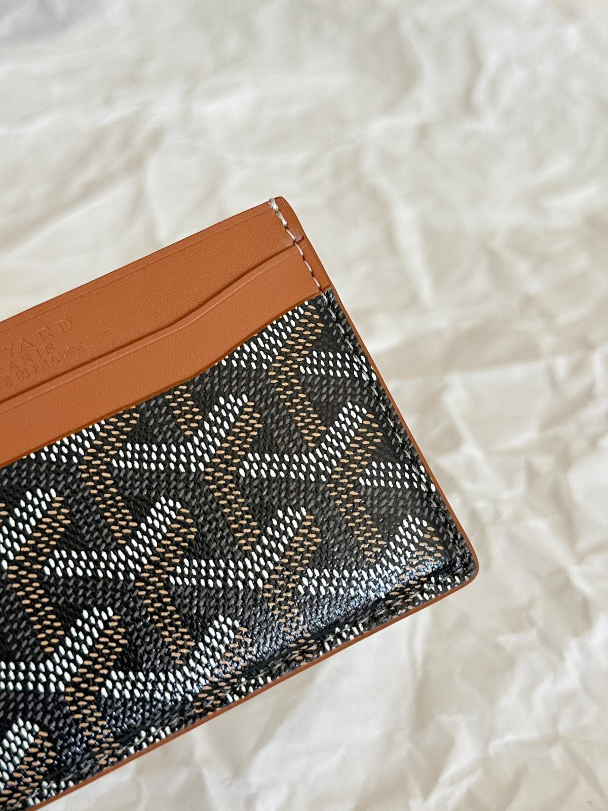 Goyard Saint-Sulpice Card Wallet 10 in Black Goyardine Canvas and Tan Calfskin