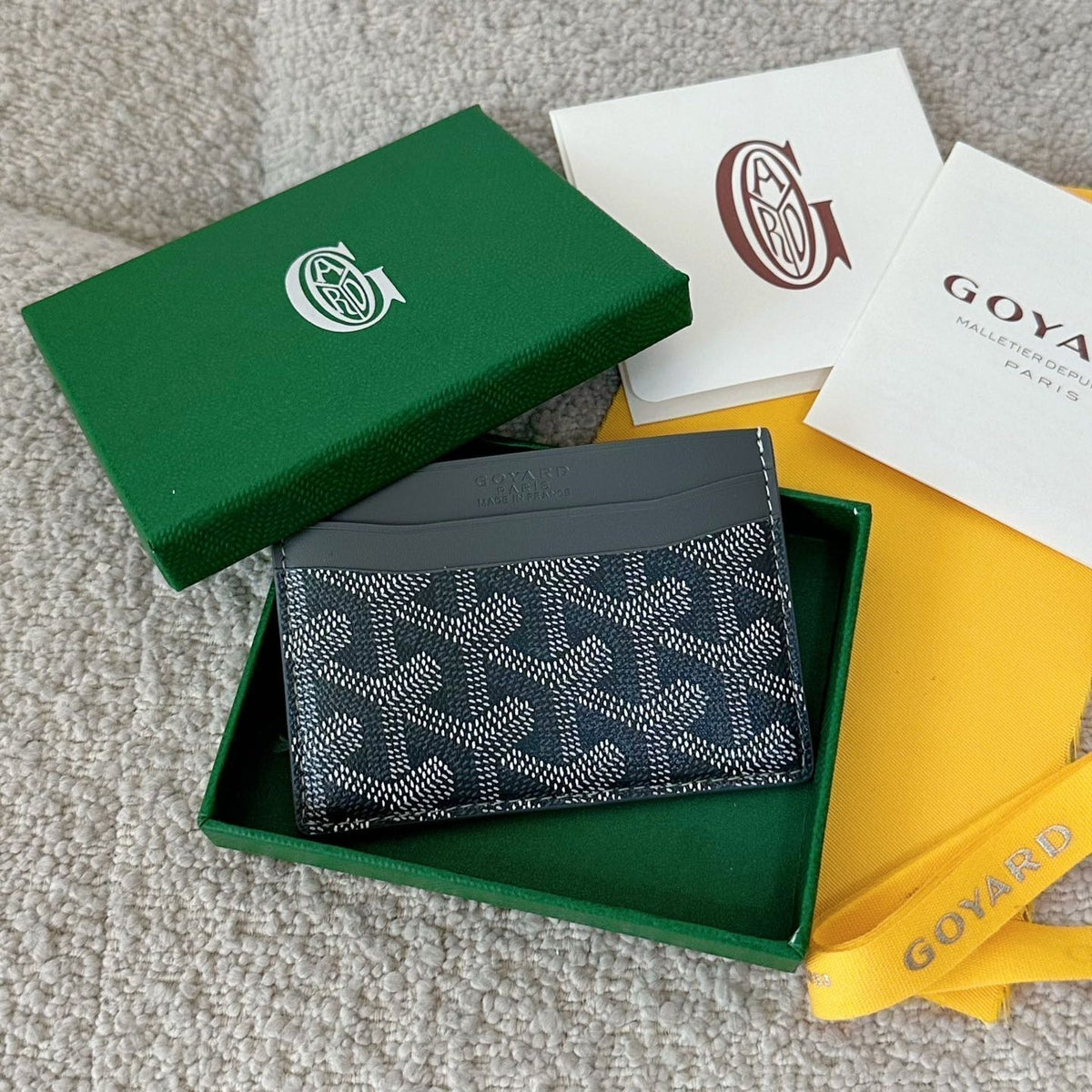 Goyard Saint-Sulpice Card Wallet 10 in Grey Black Goyardine Canvas and Calfskin