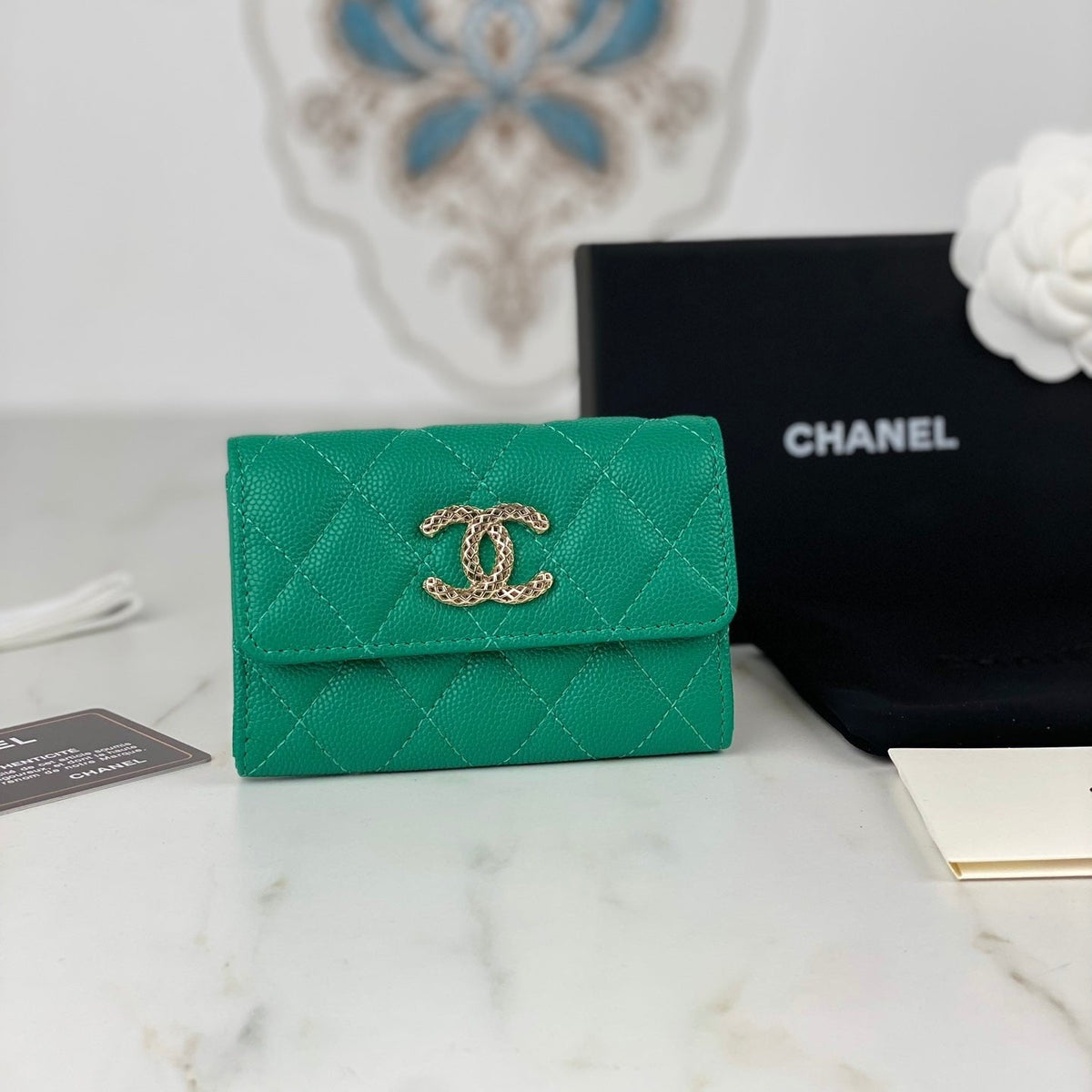 Chanel Flap Card Holder 11 Emerald Grained Calfskin Gold Icon
