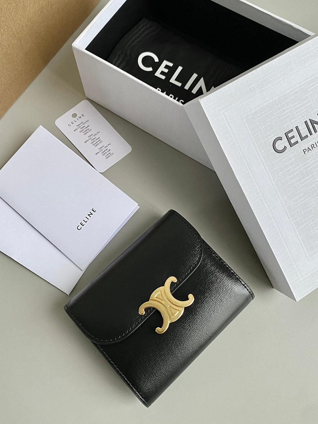 Celine Triphome 10 Trifold Wallet Calfskin Black