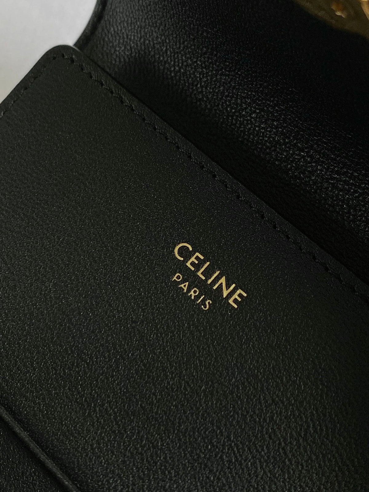 Celine Triomphe 9 Wallet Two-In-One Black Calfskin