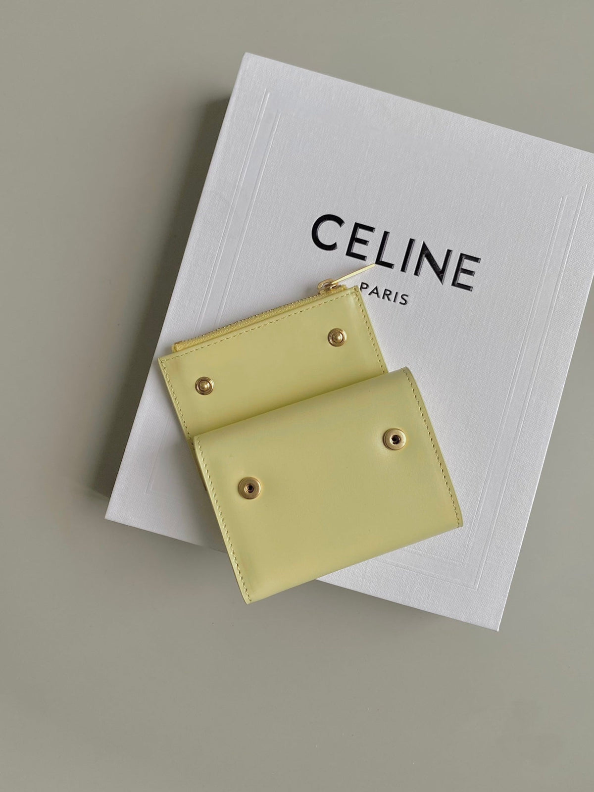 Celine Triomphe 9 Wallet Two-In-One Yellow Pastel Calfskin