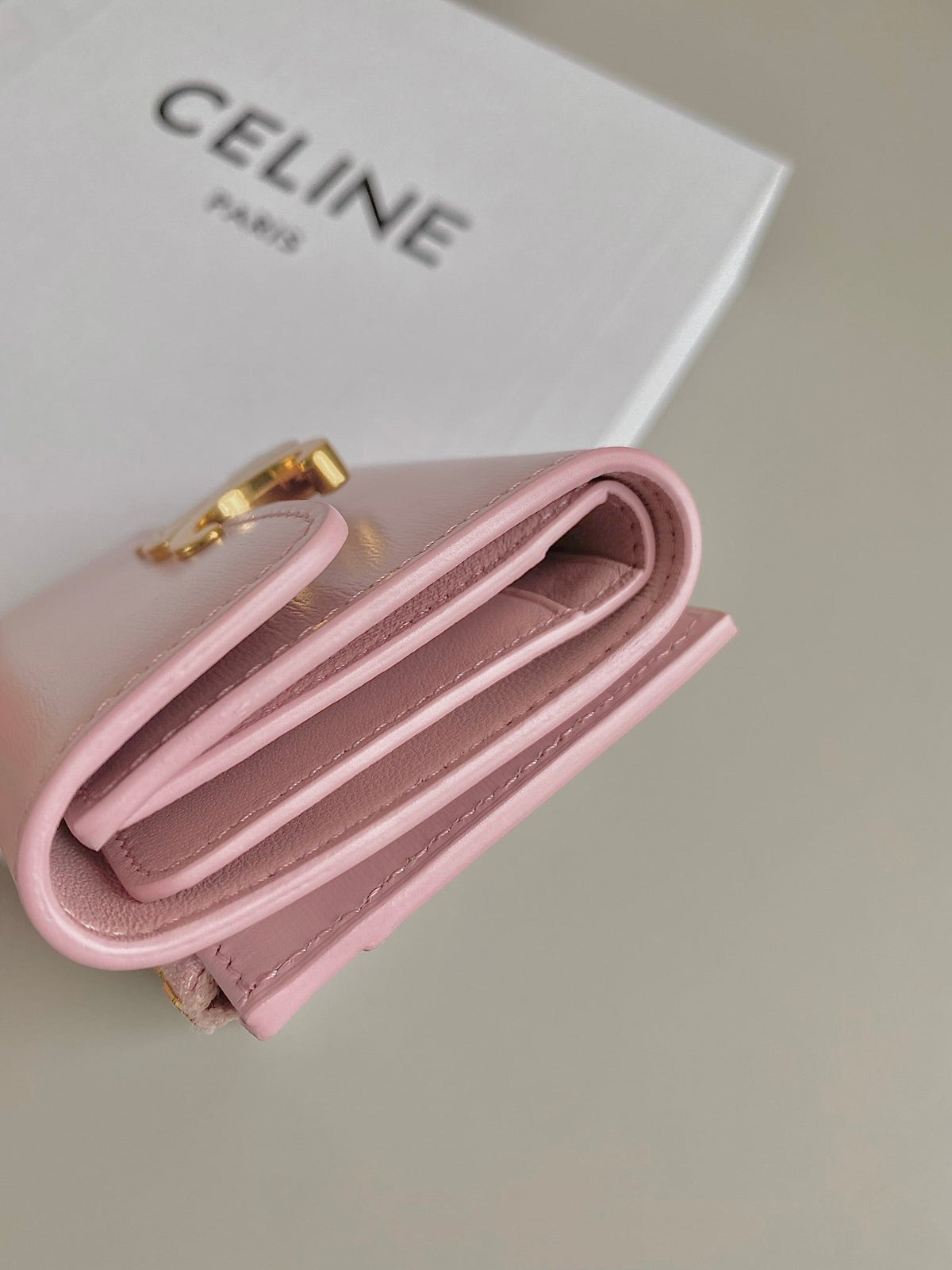 Celine Triomphe 9 Wallet Two-In-One Pink Pastel Calfskin