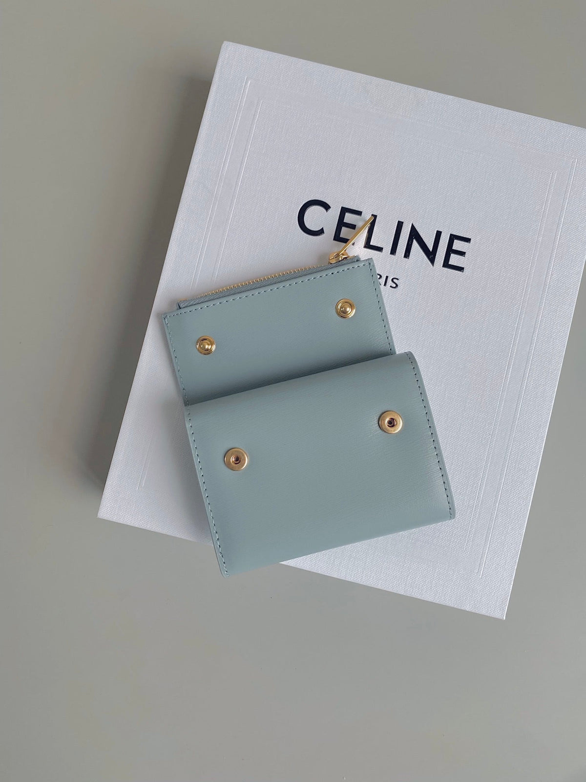 Celine Triomphe 9 Wallet Two-In-One Glacier Blue Calfskin