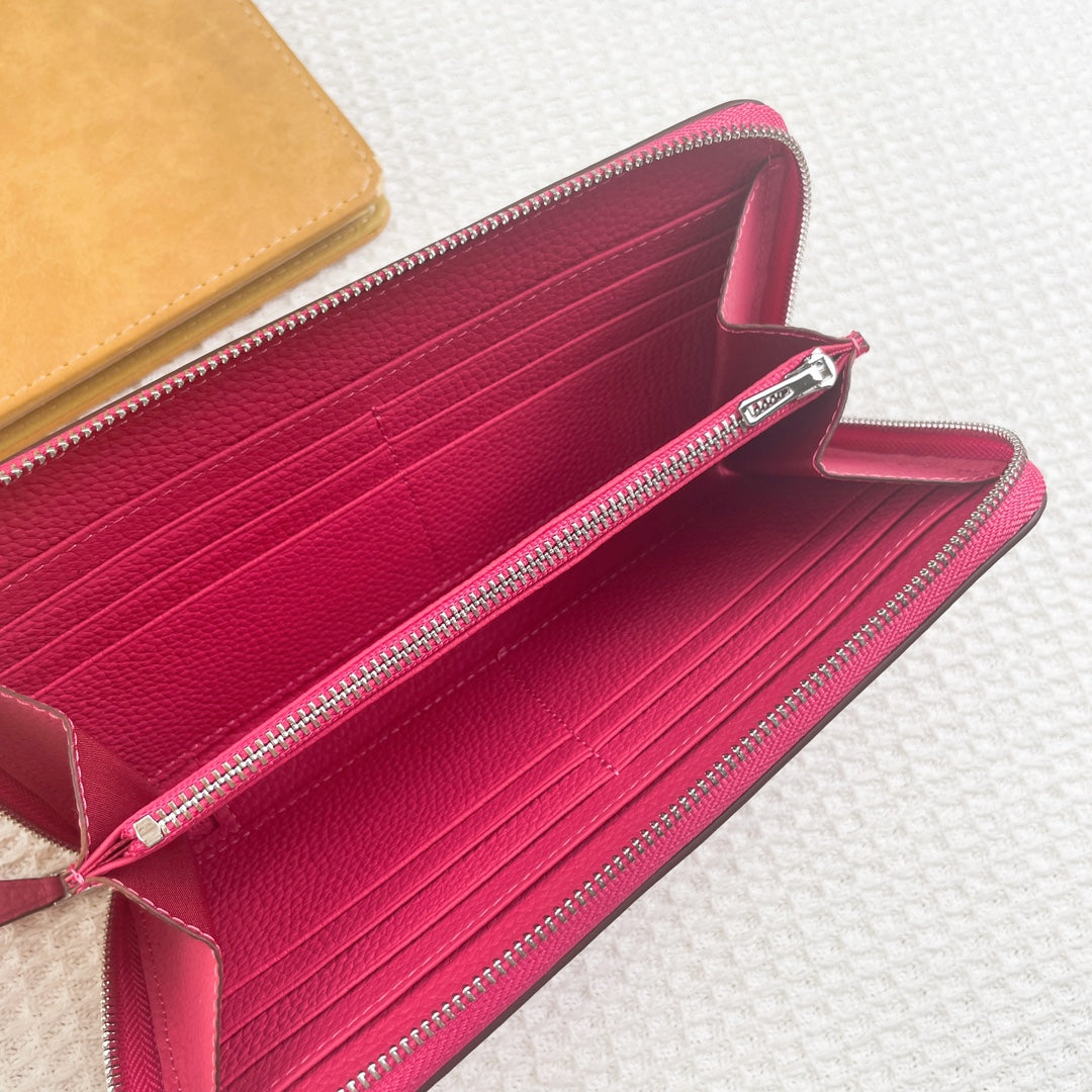 Hermes Silk'In Classic Wallet 20 Red Pink Grained Calfskin