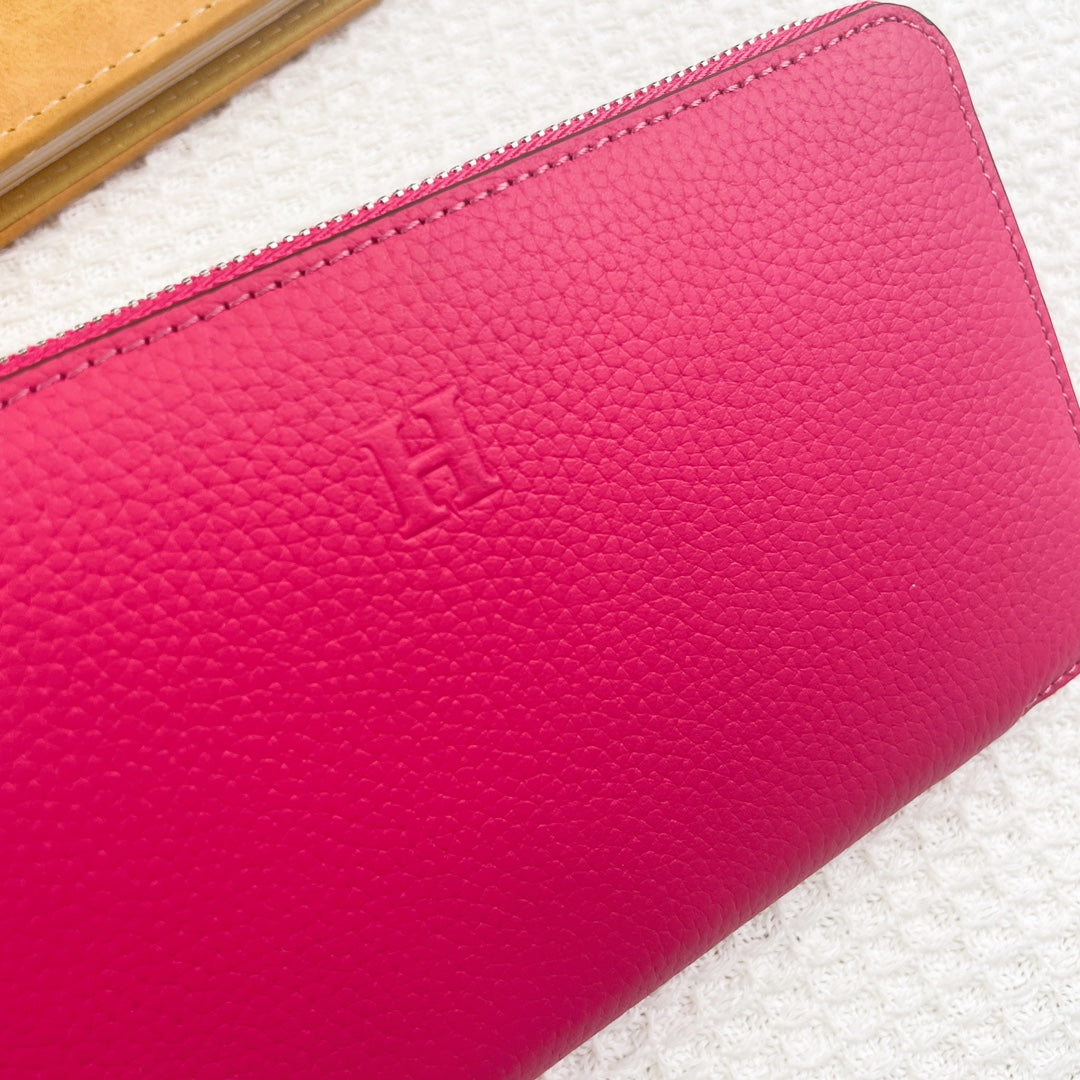 Hermes Silk'In Classic Wallet 20 Red Pink Grained Calfskin