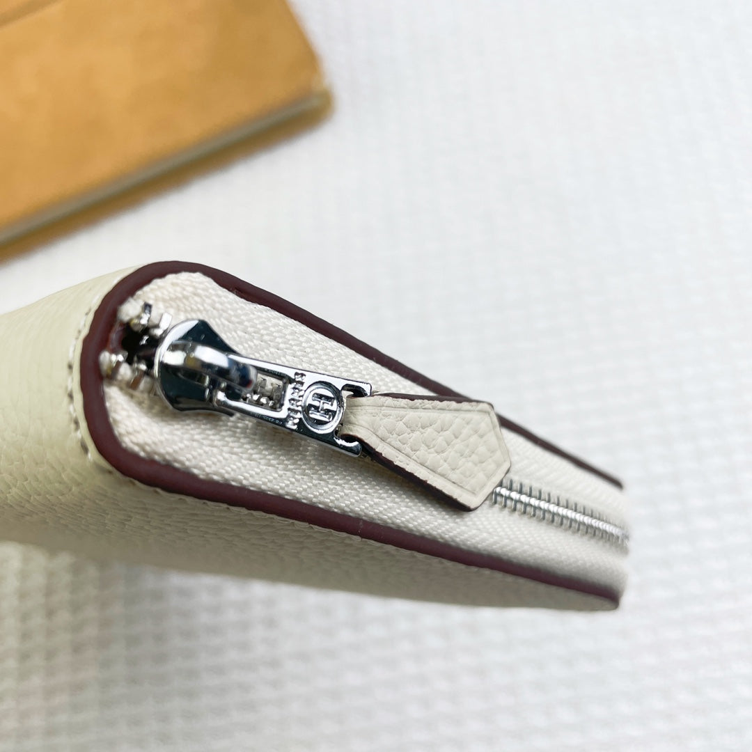 Hermes Silk'In Classic Wallet 20 White Grained Calfskin