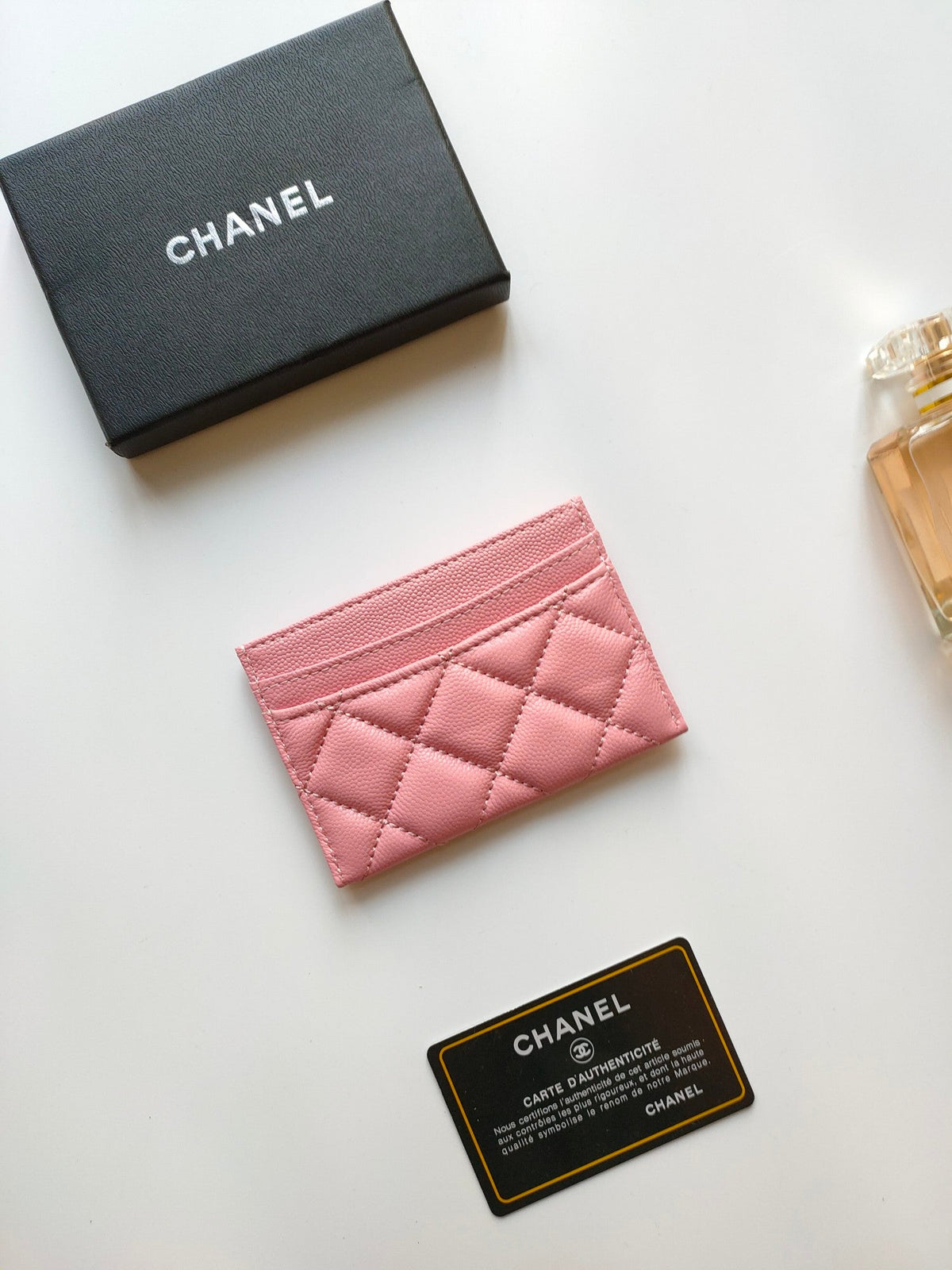 Chanel Card Holder 11.2 Pink Grained Calfskin Gold Icon