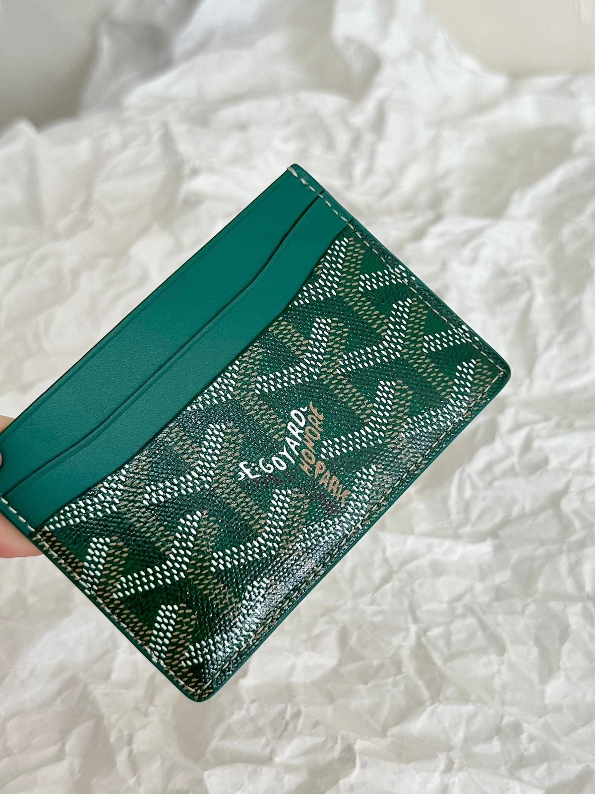 Goyard Saint-Sulpice Card Wallet 10 in Green Goyardine Canvas and Calfskin