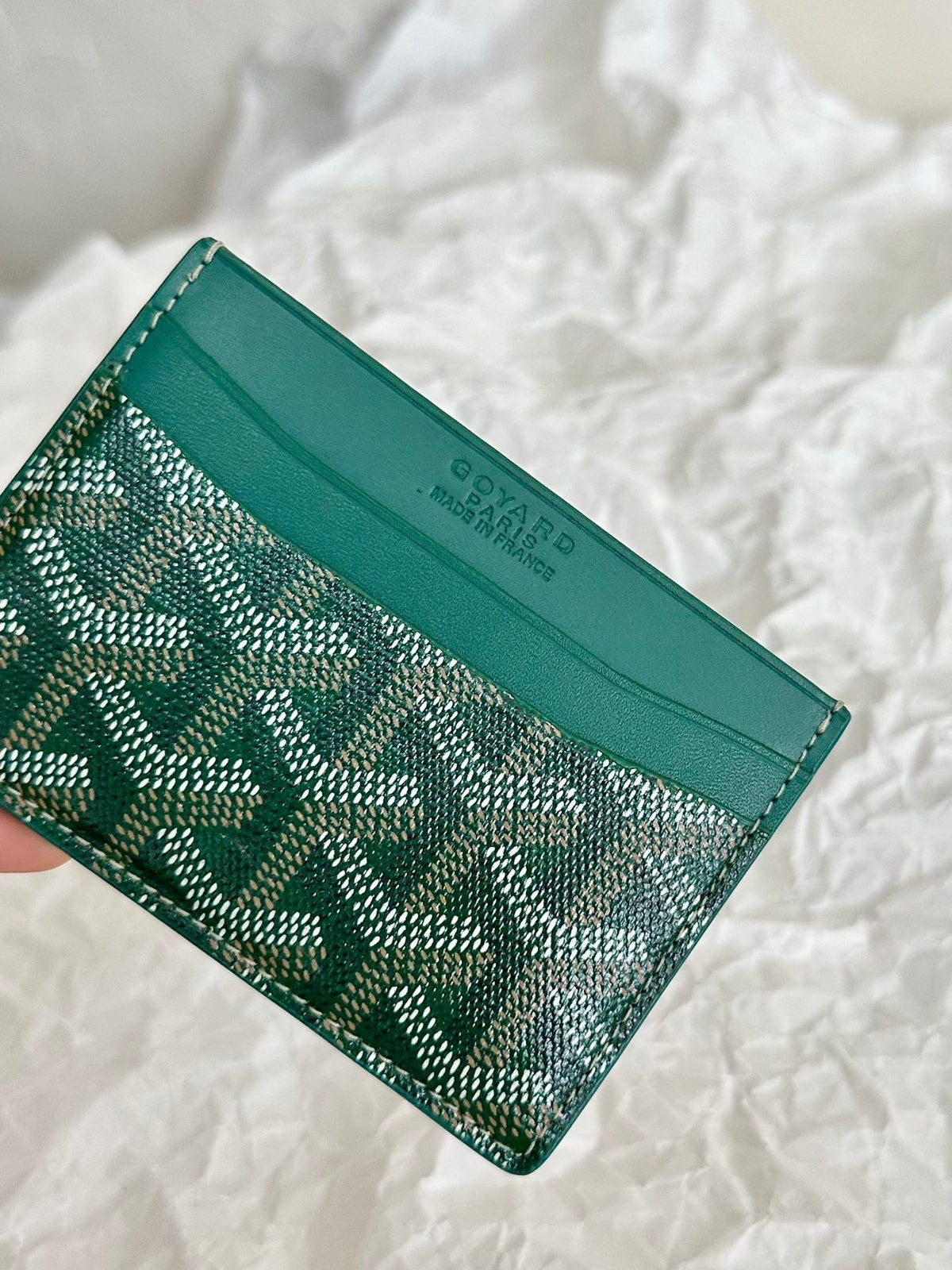 Goyard Saint-Sulpice Card Wallet 10 in Green Goyardine Canvas and Calfskin