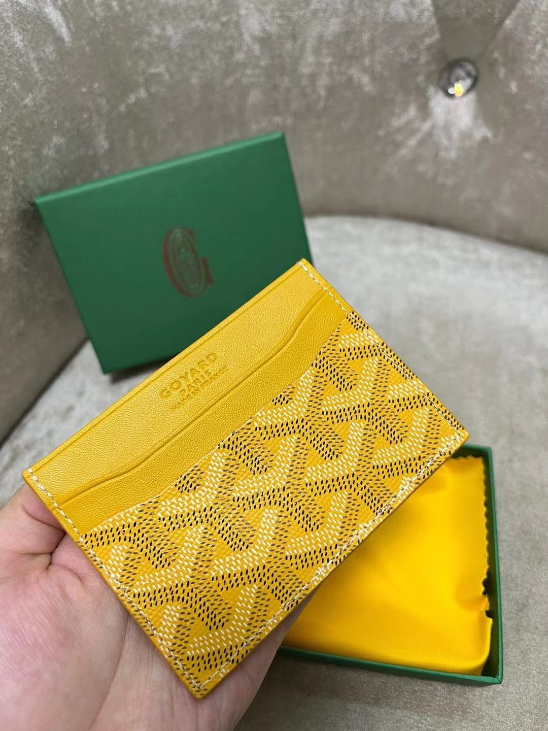Goyard Saint-Sulpice Card Wallet 10 in Yellow Goyardine Canvas and Calfskin