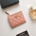 Chanel Zipped Card Holder 11.5 Peach Grained Calfskin Gold Icon