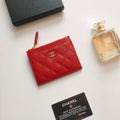 Chanel Zipped Card Holder 11.5 Red Grained Calfskin Gold Icon
