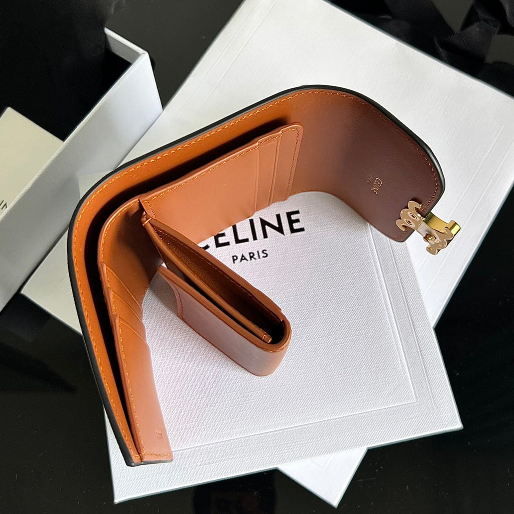 Celine Triomphe 10 Calfskin Wallet Tan