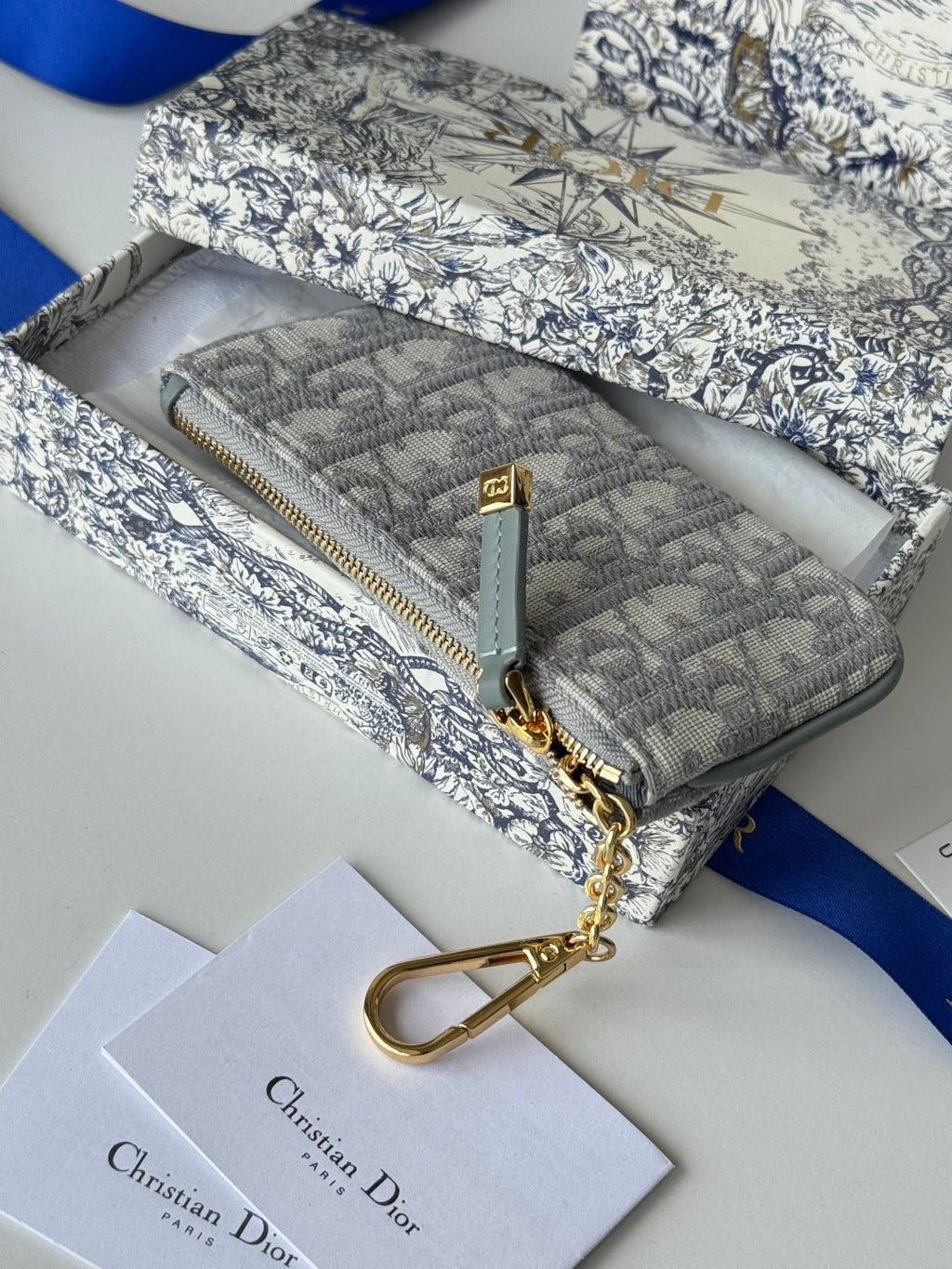 Dior 25S Travel Myrte Zipped Key Case 14 in Gray Oblique Jacquard Canvas
