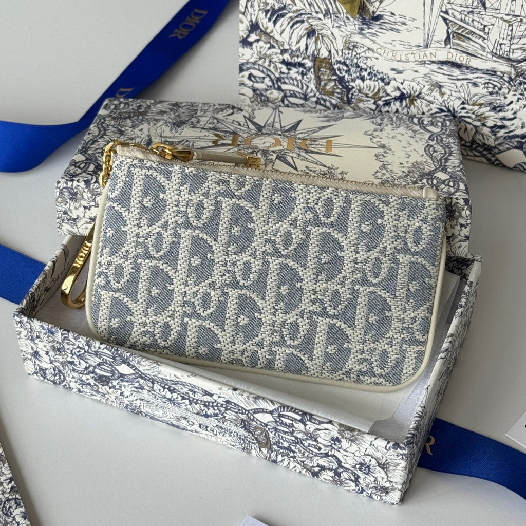 Dior 25S Travel Myrte Zipped Key Case 14 in Blue Oblique Jacquard Canvas