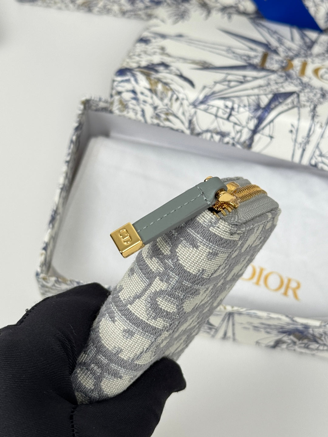 Dior 25S Long Zipper Wallet 19 in Gray Oblique Jacquard Canvas