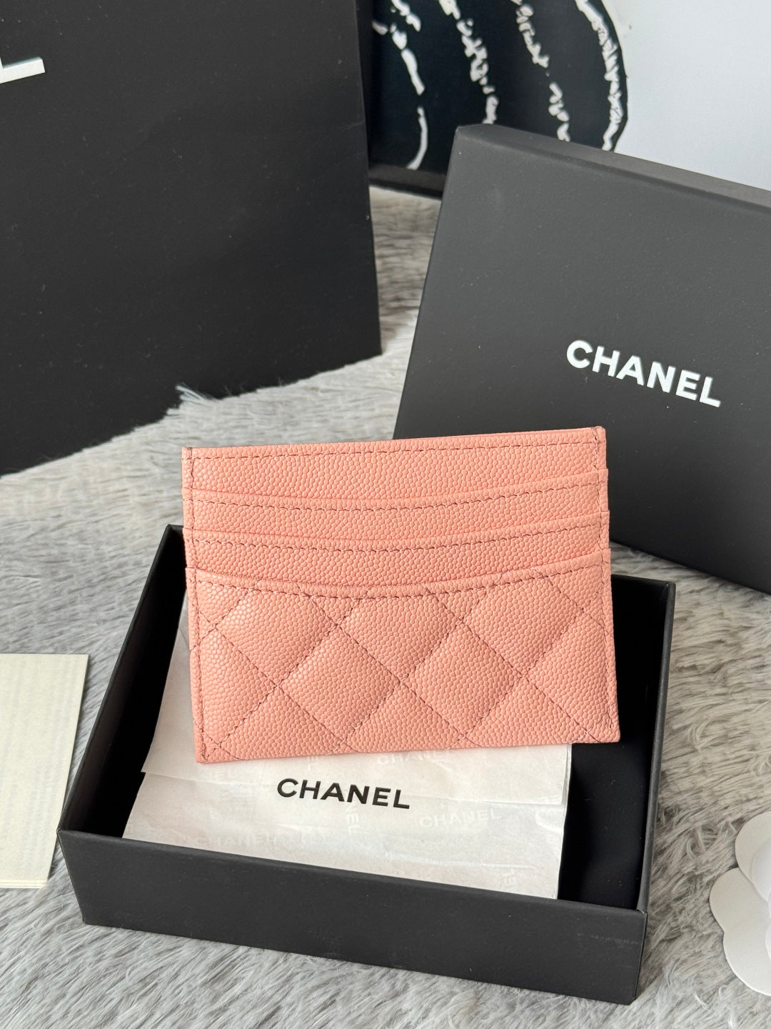 Chanel 25S Card Holder 11 in Peach Pink Caviar Gold Hardware