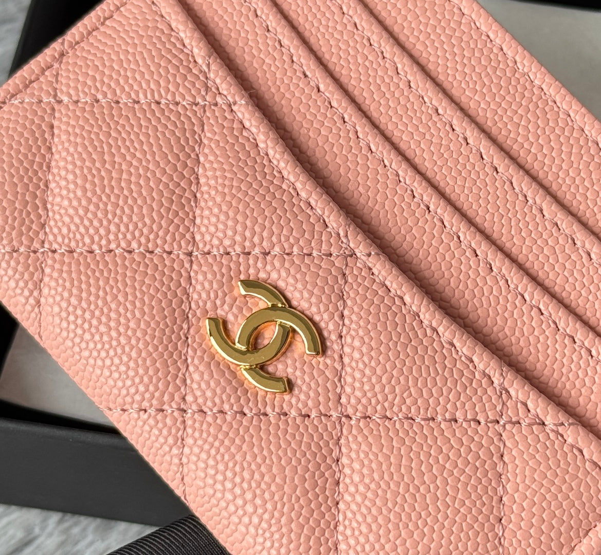 Chanel 25S Card Holder 11 in Peach Pink Caviar Gold Hardware