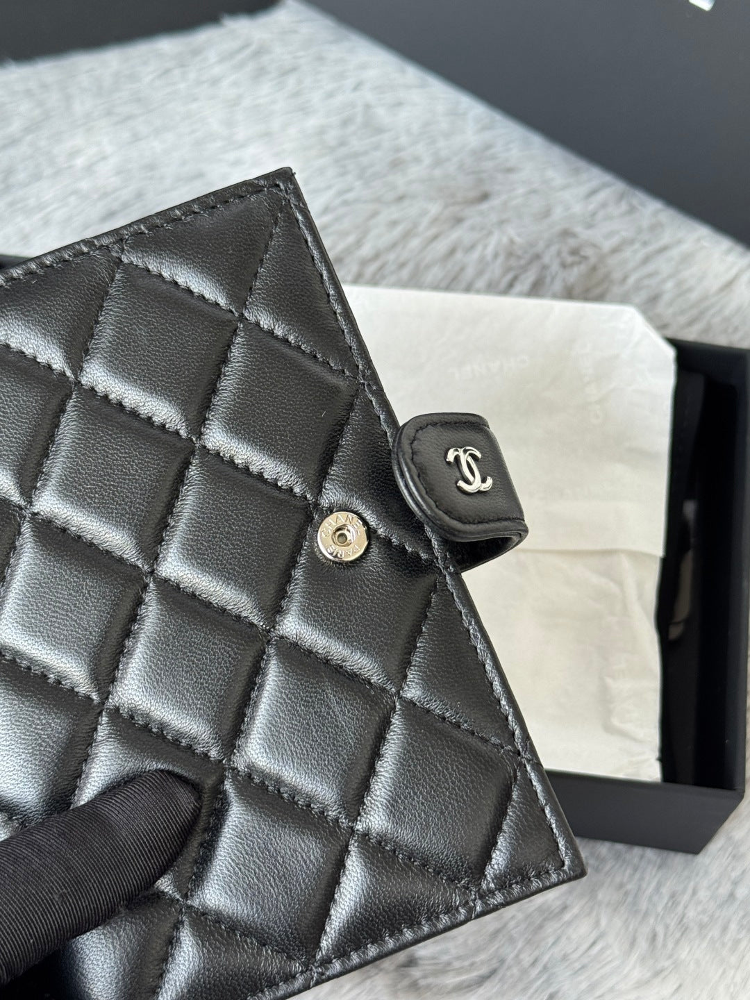 Chanel 25S Multi Purpose Passport Wallet 15 in Black Lambskin Silver Hardware