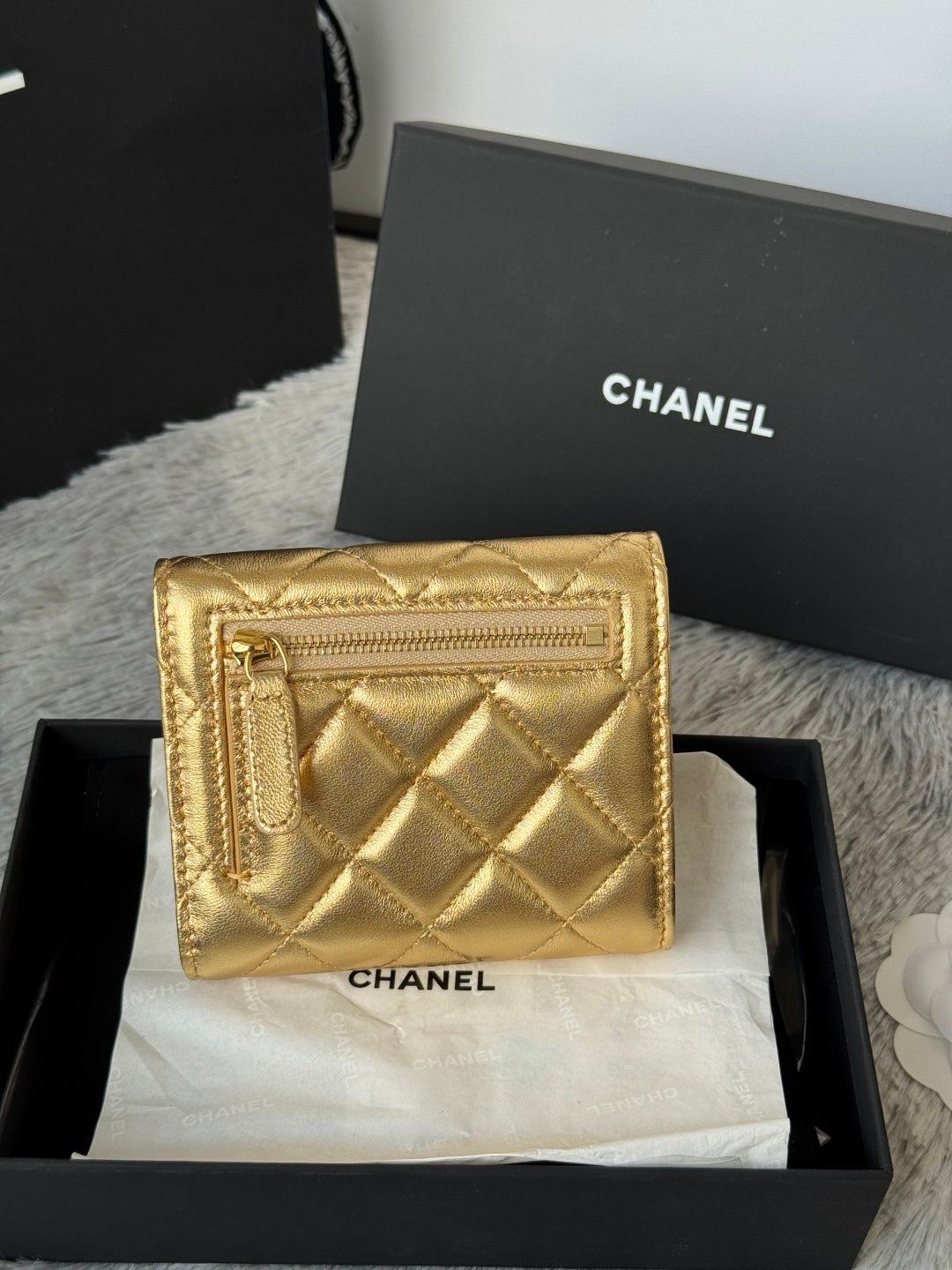 Chanel 25S Cf Small Tri Fold Wallet 11 in Gold Caviar Gold Hardware