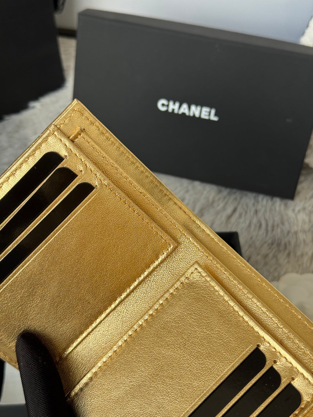 Chanel 25S Cf Small Tri Fold Wallet 11 in Gold Caviar Gold Hardware