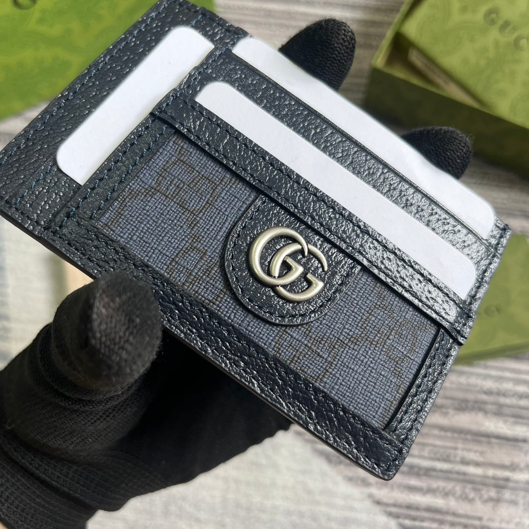 Gucci Ophidia 11 Card Case Dark Blue Canvas and Black Calfskin