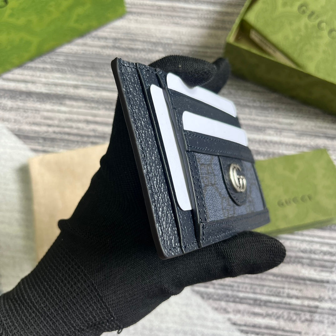 Gucci Ophidia 11 Card Case Dark Blue Canvas and Black Calfskin