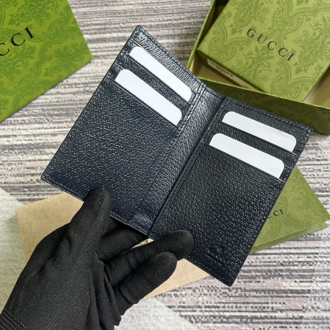 Gucci Ophidia 12 Card Case Dark Blue Canvas and Black Calfskin