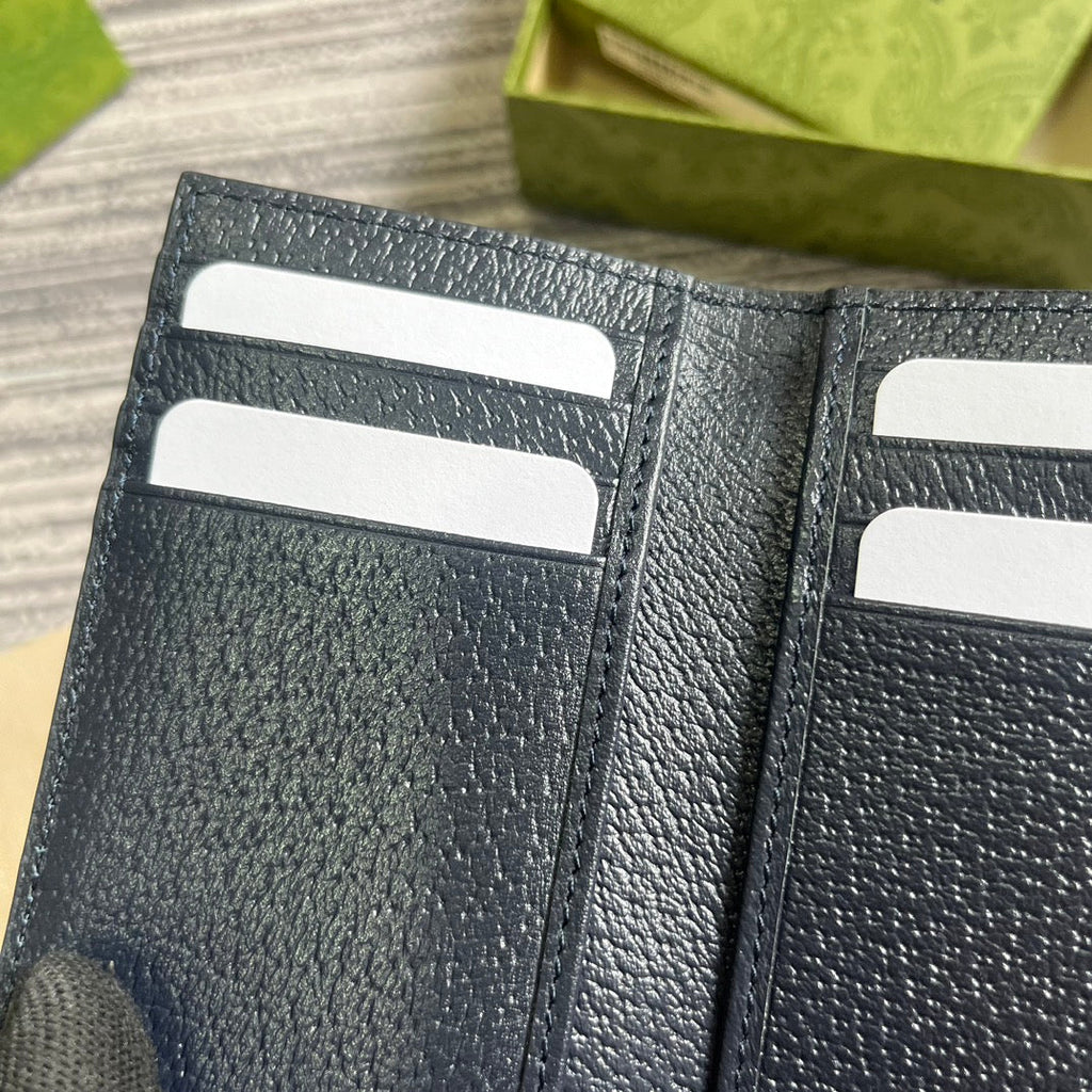 Gucci Ophidia 12 Card Case Dark Blue Canvas and Black Calfskin