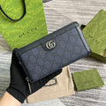 Gucci Ophidia 19 Zip Around Wallet Dark Blue Canvas and Black Calfskin