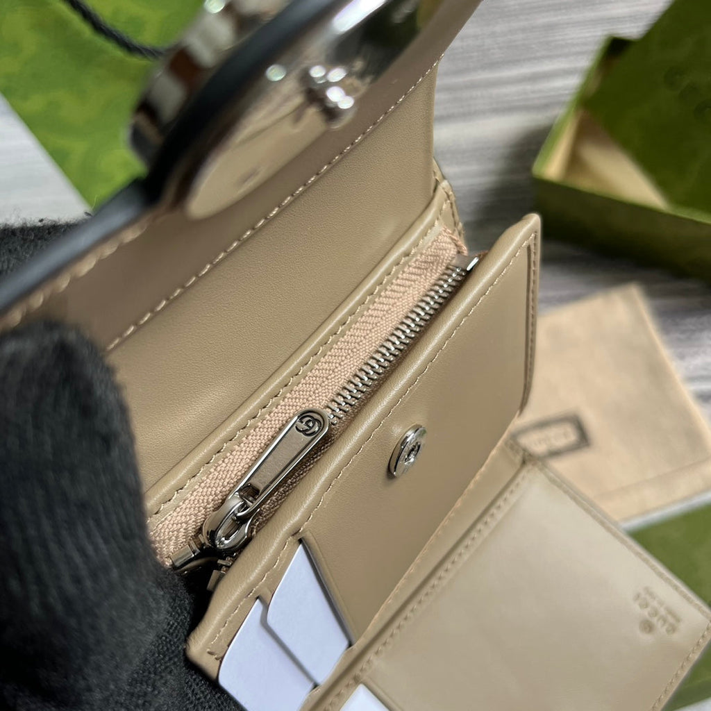 Gucci Mini Wallet 11 in Beige Mix Brown Canvas