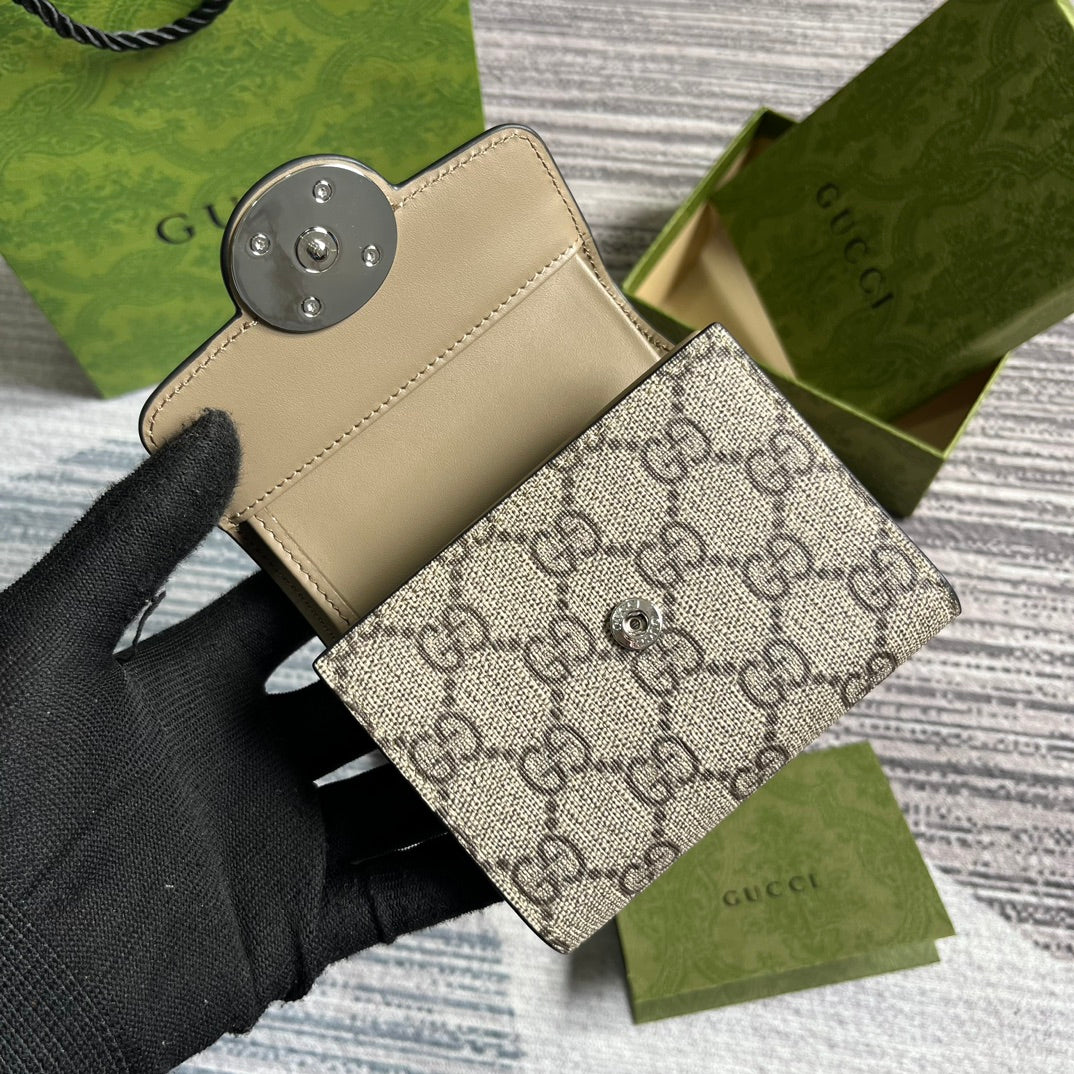 Gucci Mini Wallet 11 in Beige Mix Brown Canvas