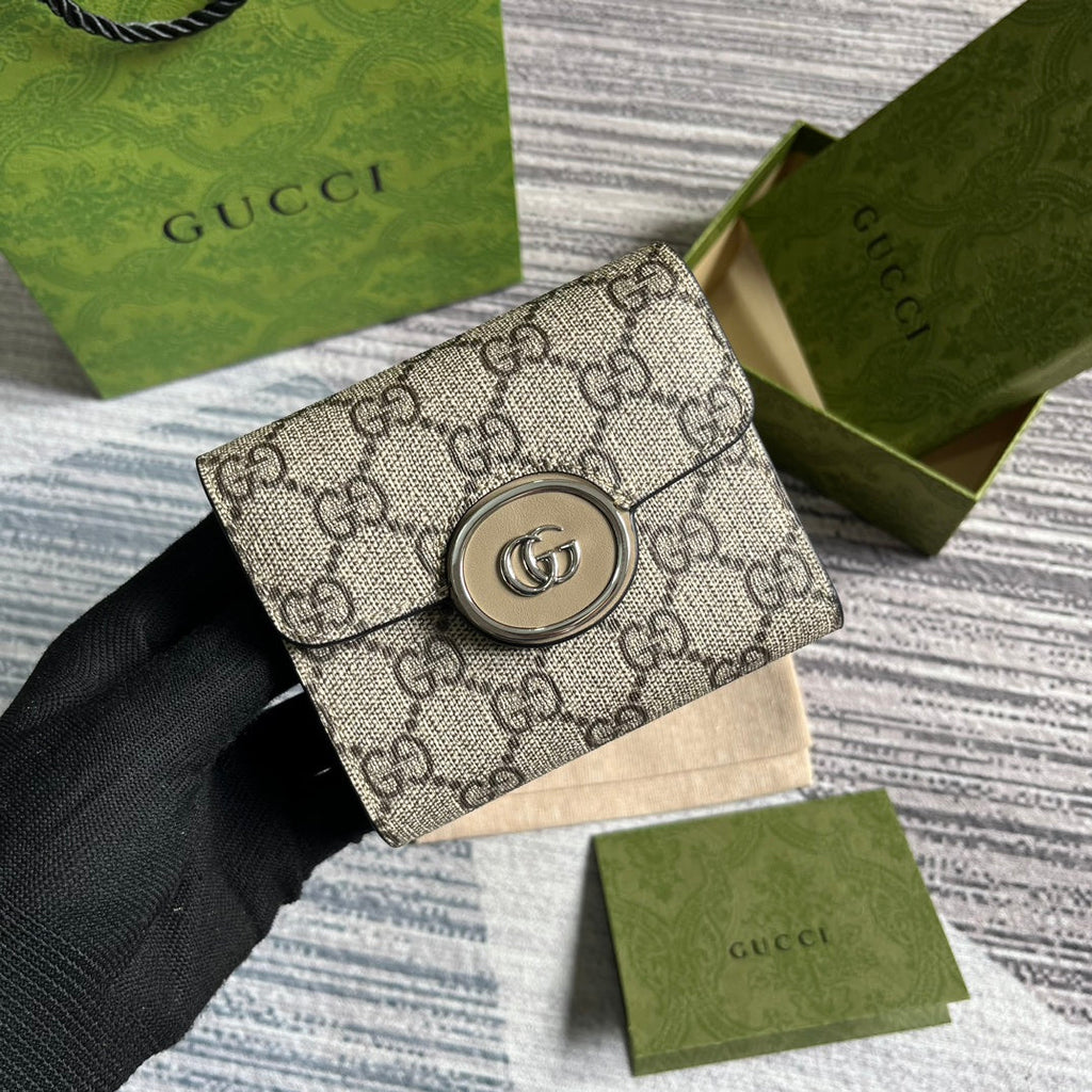 Gucci Mini Wallet 11 in Beige Mix Brown Canvas