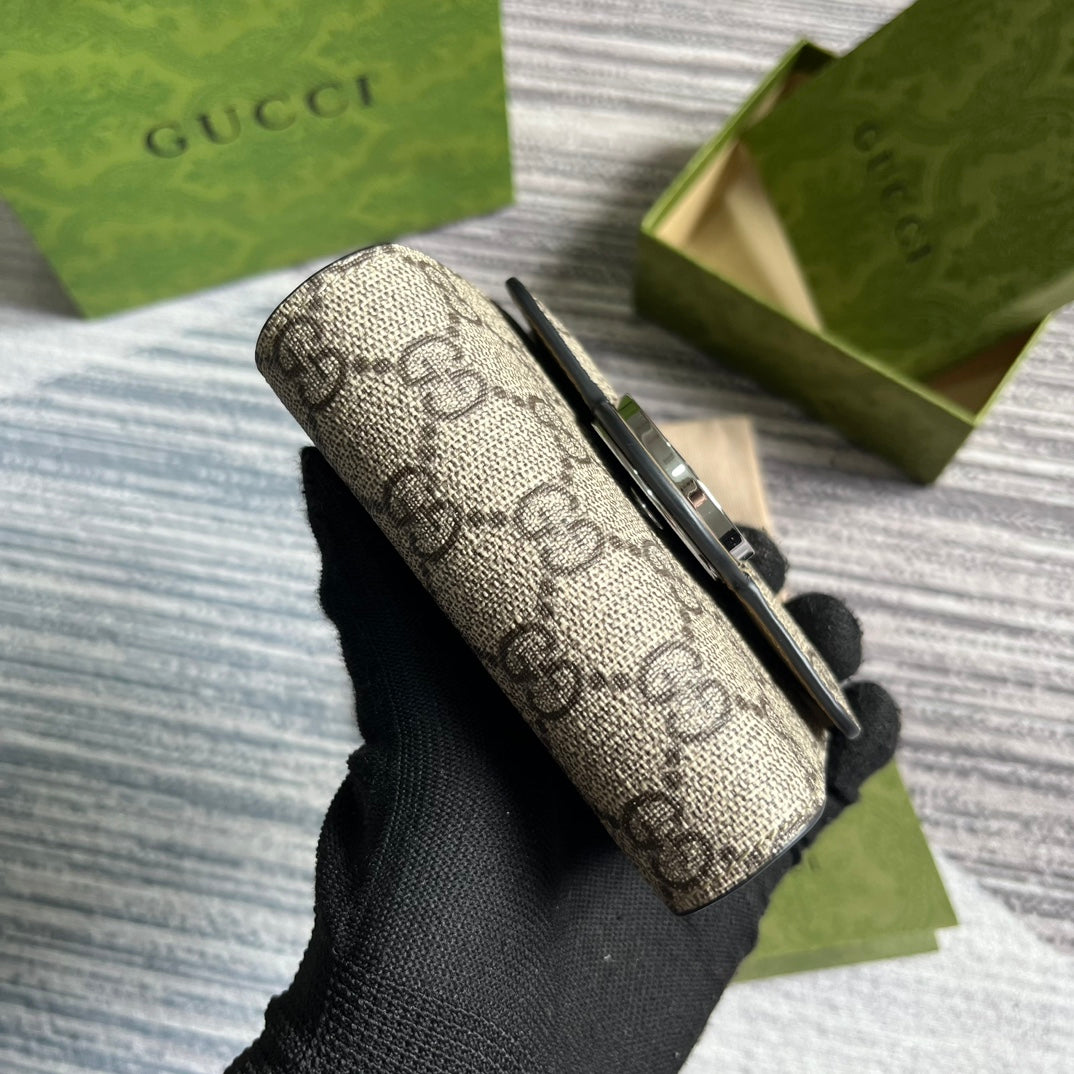 Gucci Mini Wallet 11 in Beige Mix Brown Canvas