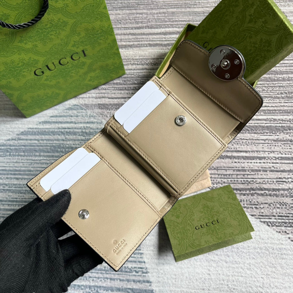 Gucci Mini Wallet 11 in Beige Mix Brown Canvas