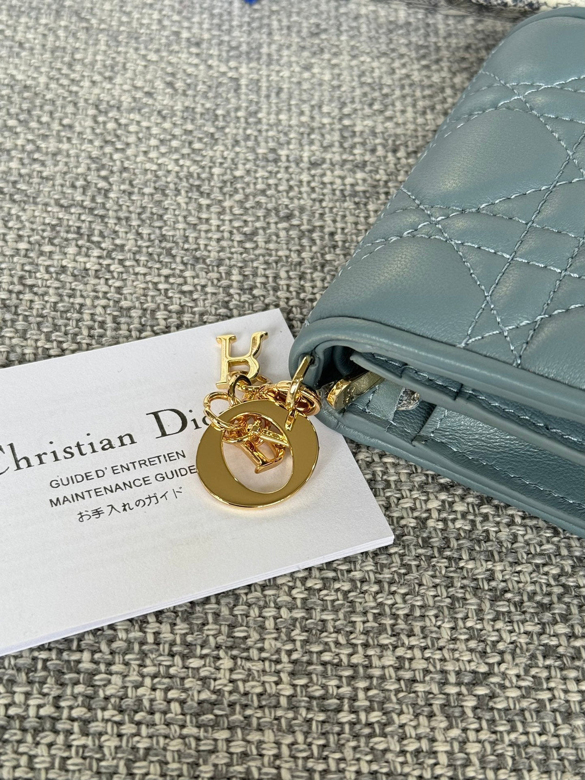 Dior Mini Lady Gardenia Wallet 11 in Slate Grey Quilted Calfskin