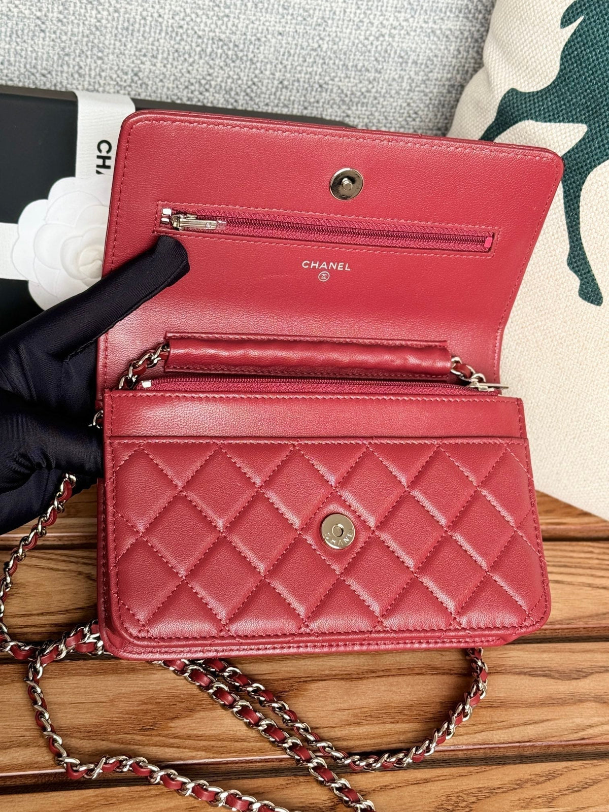 Chanel WOC Entrupy 19 Bag in Cherry Red Calfskin