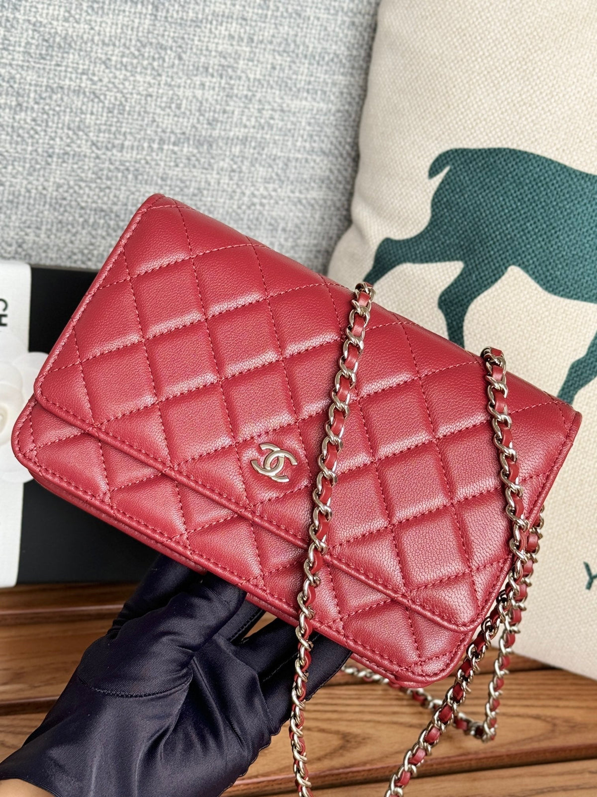 Chanel WOC Entrupy 19 Bag in Cherry Red Calfskin