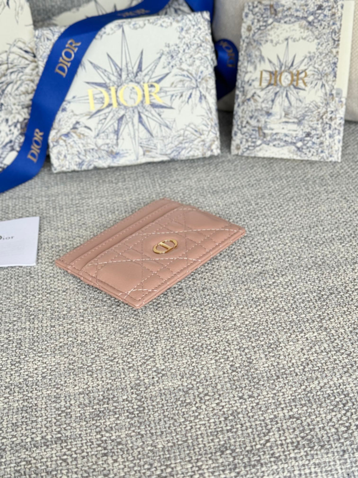 Dior Caro Freesia Card Holder 10 in Baby Pink Cannage Calfskin