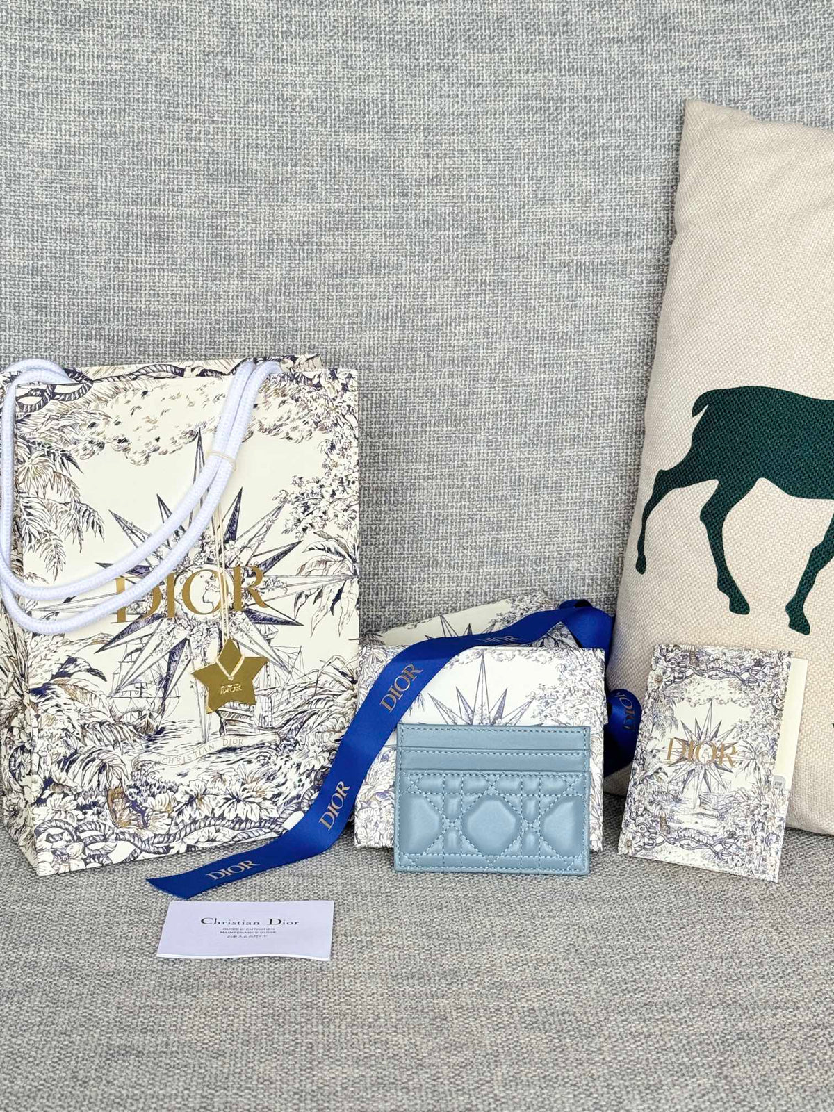 Dior Caro Freesia Card Holder 10 in Baby Blue Cannage Calfskin