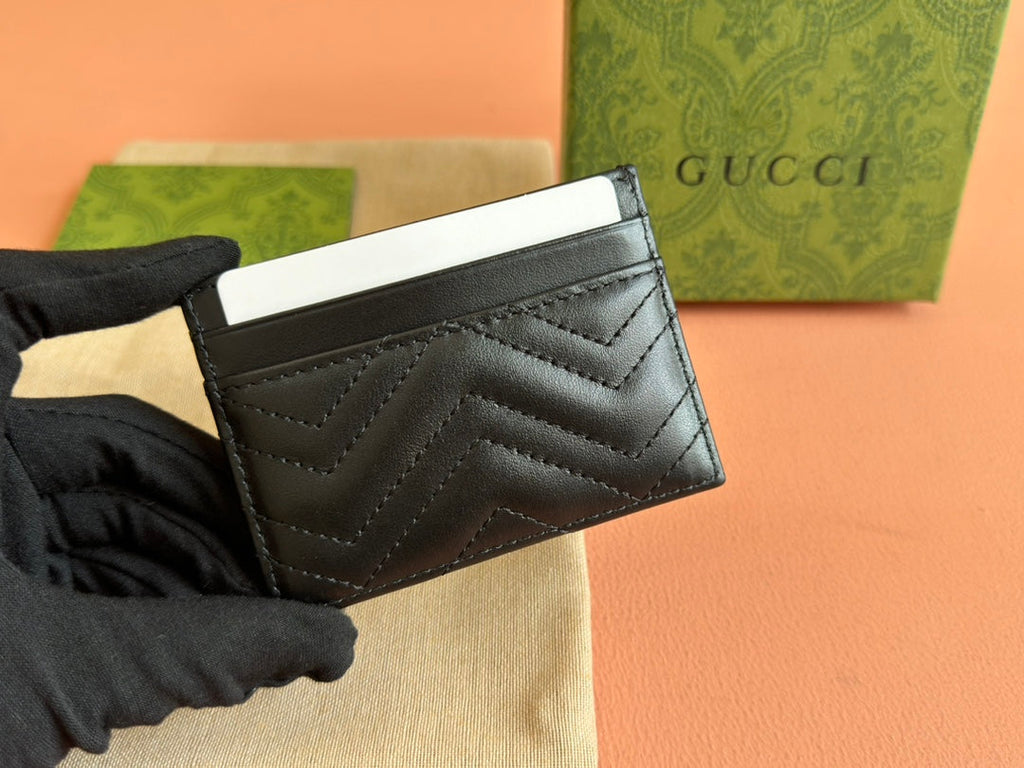 Gucci Marmont Quilted Card Holder 10 in Black Calfskin