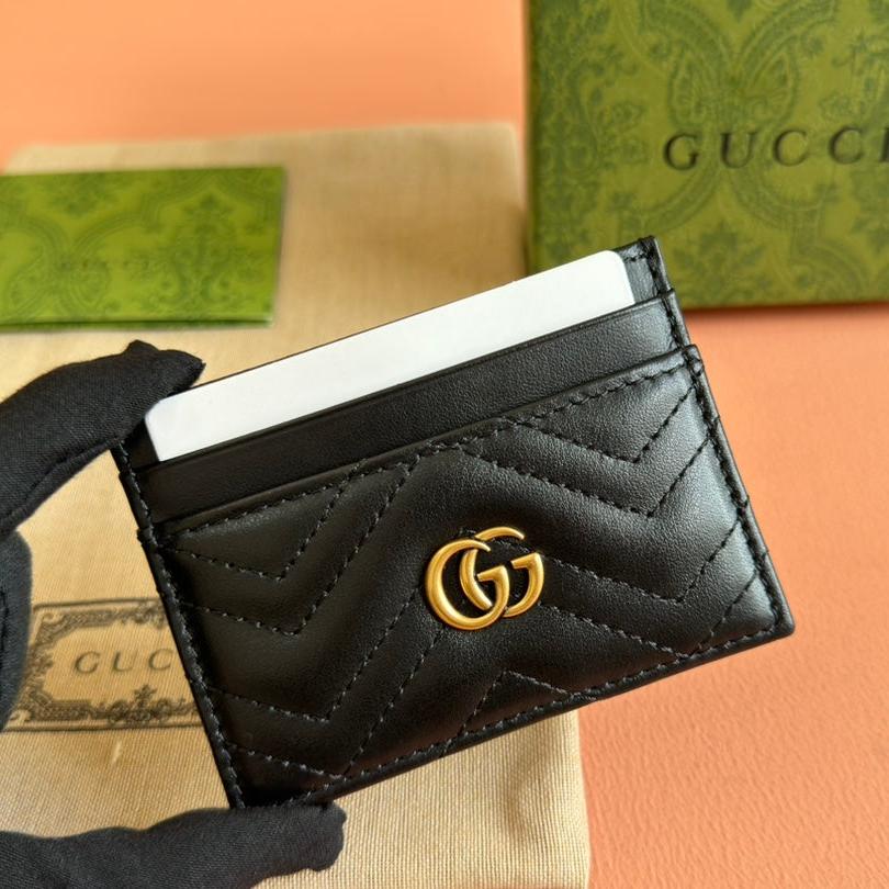 Gucci Marmont Quilted Card Holder 10 in Black Calfskin