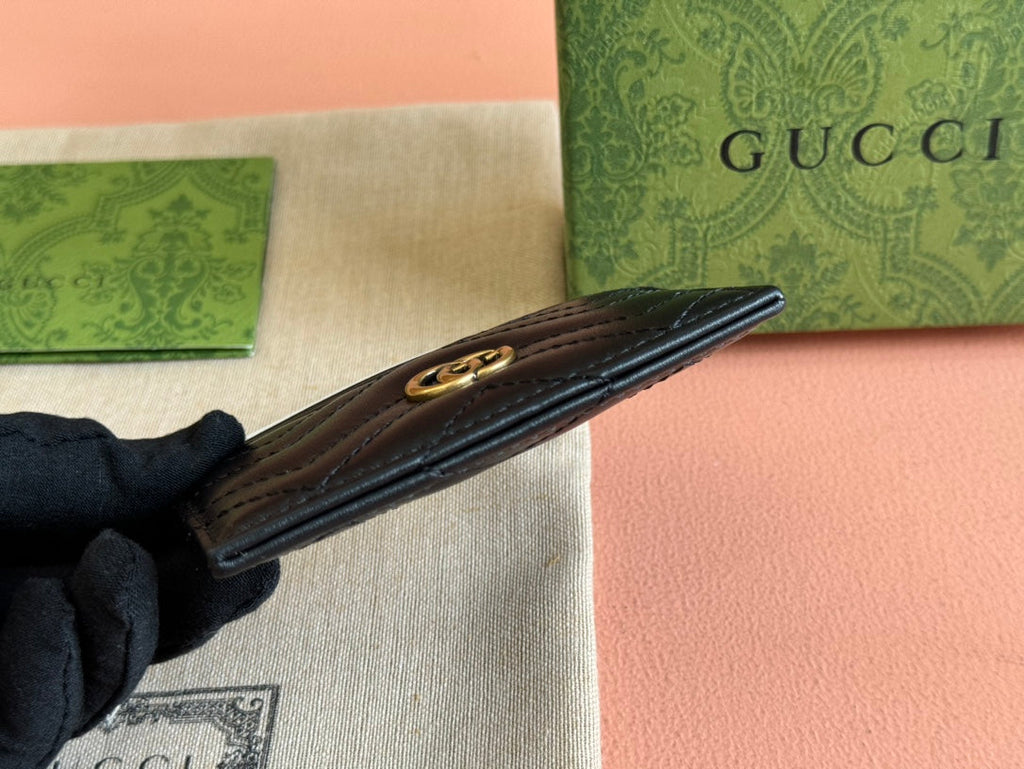 Gucci Marmont Quilted Card Holder 10 in Black Calfskin