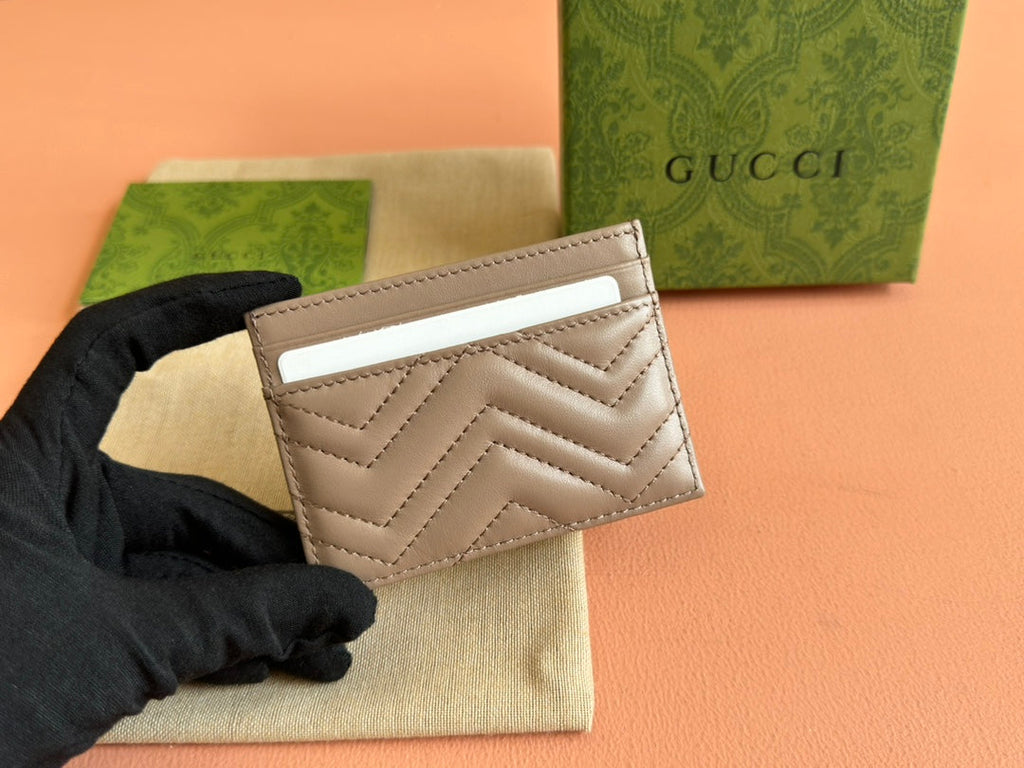 Gucci Marmont Quilted Card Holder 10 in Milk Tea Calfskin