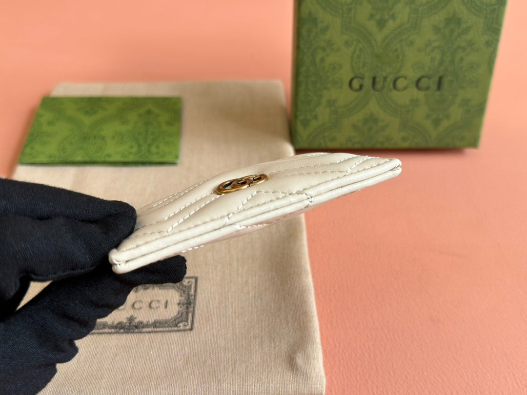 Gucci Marmont Quilted Card Holder 10 in Light Yellow Calfskin